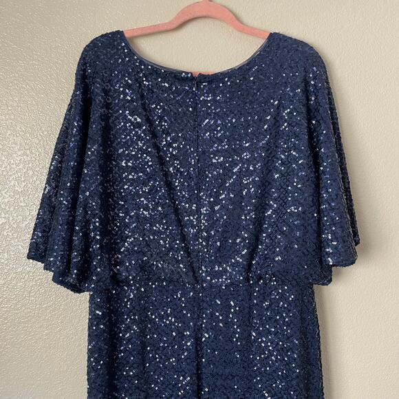 Alex Evenings Dress Womens Size‎ 14 Blue Maxi Sequins Flutter Sleeve Cocktail - Picture 7 of 12